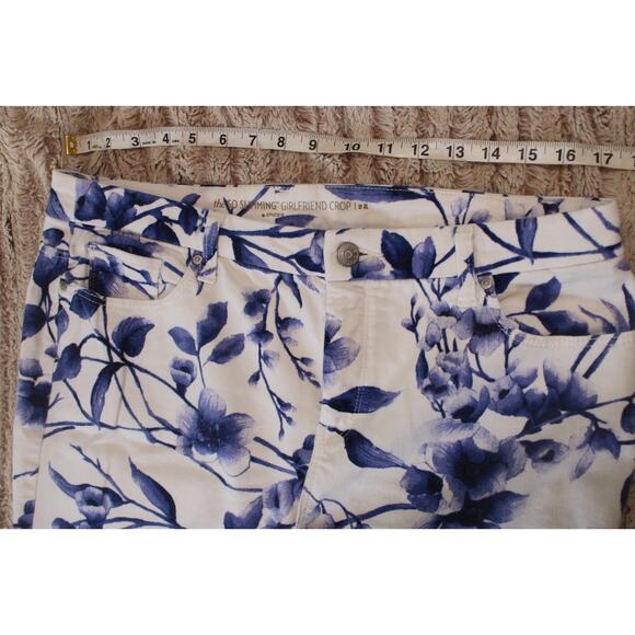 CHICOS SO SLIMMING Girlfriend Crop blue White Floral Stretch Cotton Pants 2 - Picture 7 of 14